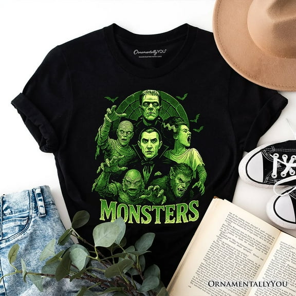 Green Retro Monsters T-Shirt, Vintage Classic Horror Halloween Tee
