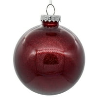 Vickerman 4" Clear Ball Christmas Ornament with Burgundy Glitter Interior, 6 Pieces per bag