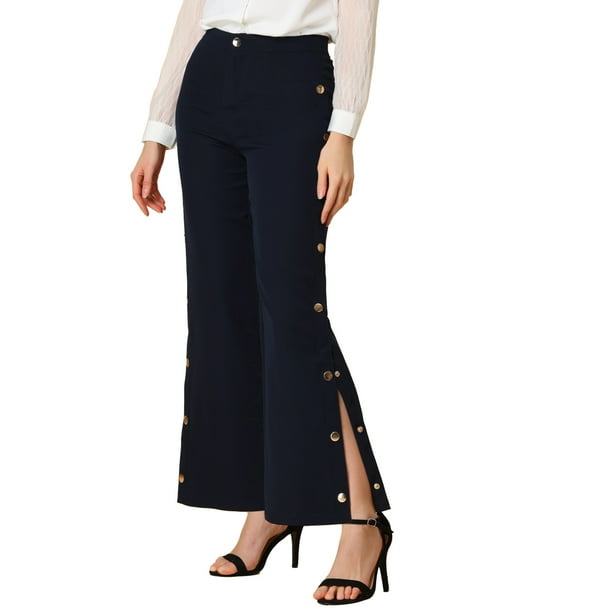 Allegra K Women's Palazzo Pants Button Slit Straight Long Trousers