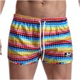 thumbnail image 1 of Pantalones de tres puntos transpirables con estampado de arcoíris para hombre, pantalones cortos de playa, pantalones cortos deportivos, pantalones elásticos con cordones Pompotops oipoqjl40514, 1 of 5