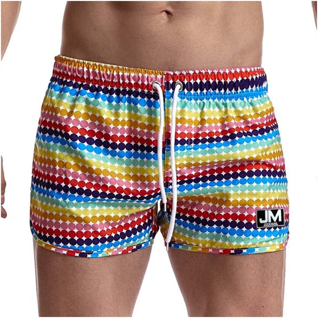 Pantalones de tres puntos transpirables con estampado de arcoíris para hombre, pantalones cortos de playa, pantalones cortos deportivos, pantalones elásticos con cordones Pompotops oipoqjl40514