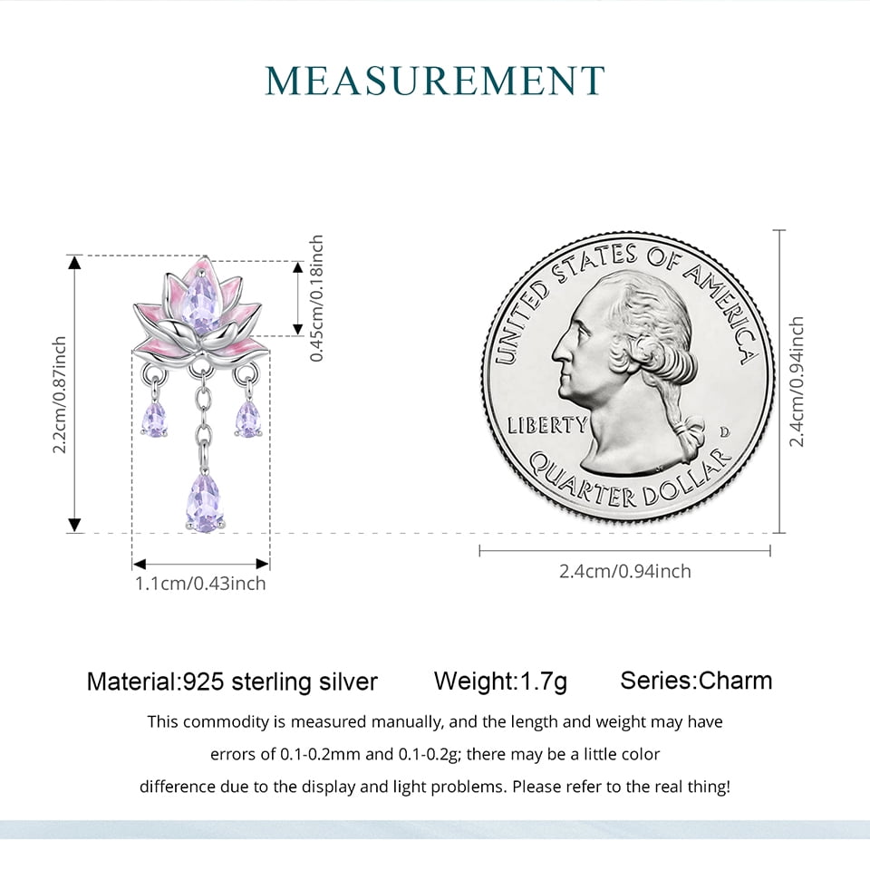 Pink Purple Lotus Tassel Silicone Beads Charm 925 Sterling Silver Charm ,Charm for Bracelets, Gift for Women