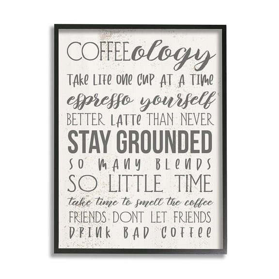 Stupell Industries Coffee-Ology Motivational Life Puns Kitchen Humor Black Framed by Daphne Polselli
