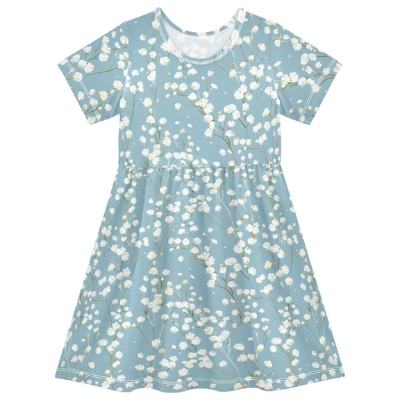 joogoo Floral Blue Girls' Short Sleeve Dress Kids Dresses 5-6T