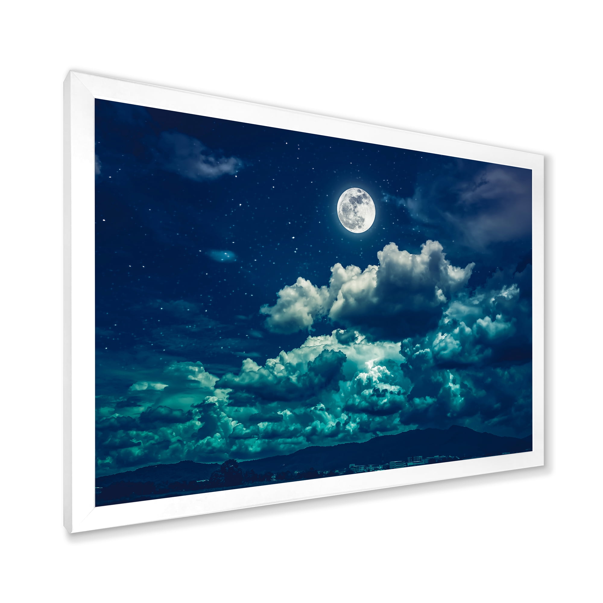 Designart 'Full Moon Night in Cloudy Sky II' Nautical & Coastal Framed Art Print