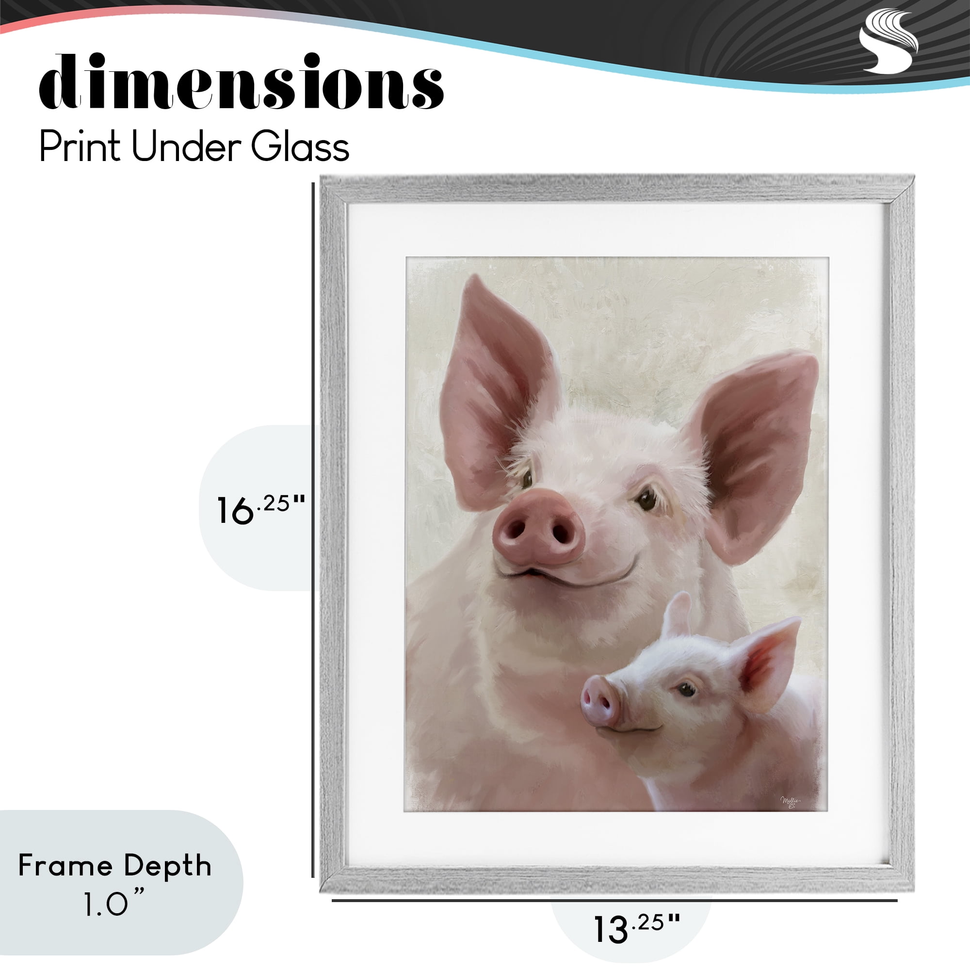 Stupell Industries Piglet & Mom Portrait Gray Framed Print Under Glass, design by Mollie B.