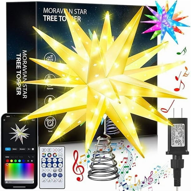 wonima02 Smart 13" Christmas Star Tree Topper with Lights - 54 LED 3D Foldable Stars Shell 16 Million Colors Advanced App Control Music Sync with Remote Indoor Outdoor Decoration (Hollow Star)