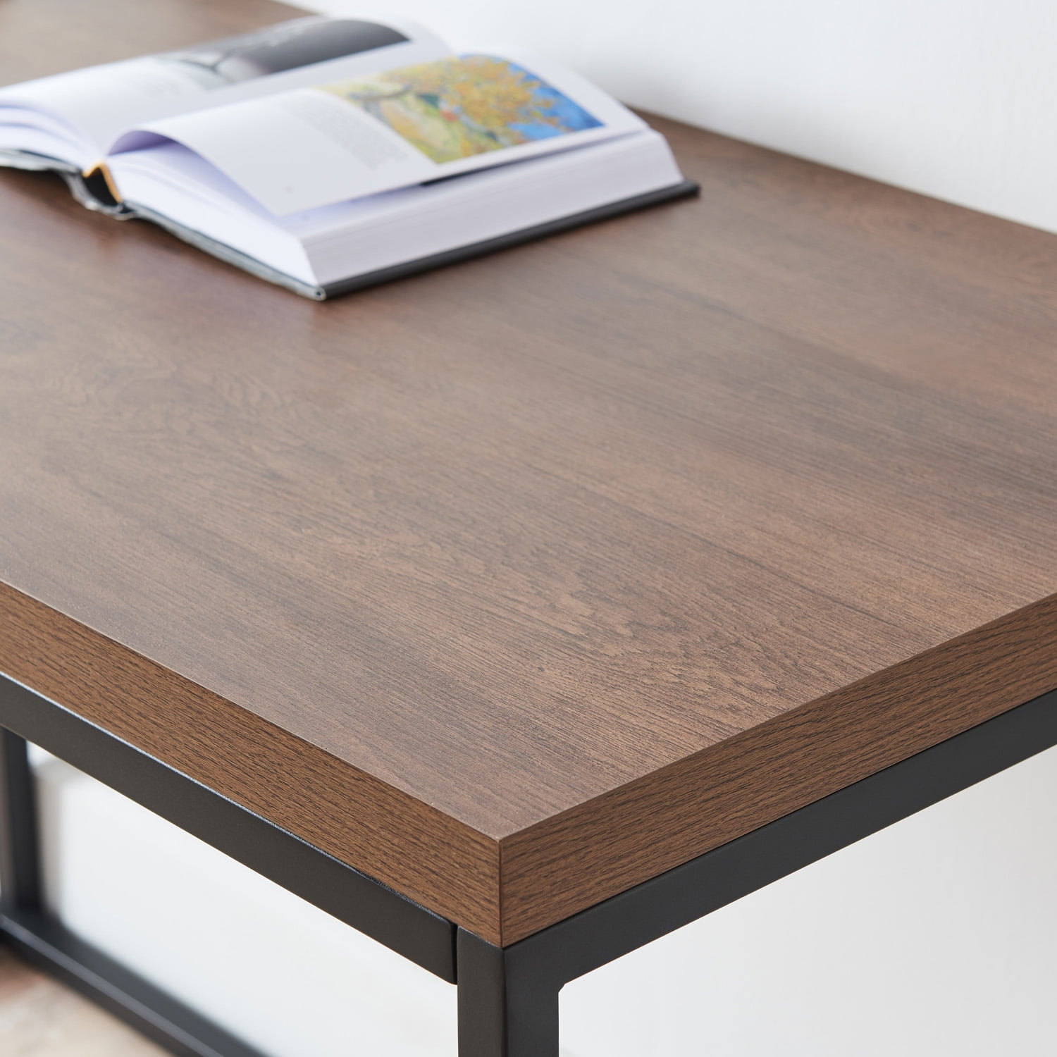 CENSI 47" Computer Desk, Modern Industrial Writing Table with 1.6" Thick Wood Top, Sturdy Metal Frame Home Office Workstation for Study, Bedroom & Living Room, Walnut