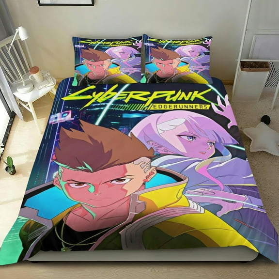 Cyberpunk: Edgerunners thin bedding set has an iconic print,One duvet cover and two pillowcases.35" x 75"（90*190cm）