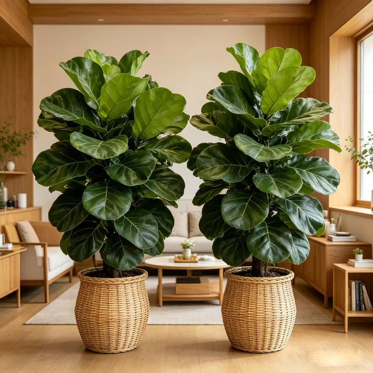 32 Inch Artificial Fiddle Leaf Fig Tree 2 Pcs - Realistic Faux Tropical Tree with Large Leaves, UV Resistant Fake Plant for Living Room, Office, Home Decor (No Pot)
