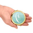 thumbnail image 3 of Koyal Wholesale Gold Compact Mirror Bridesmaid's Wedding Gift, Aqua Watercolor Rustic Trees, Monogram Letter C, 1-Pack, 3 of 5