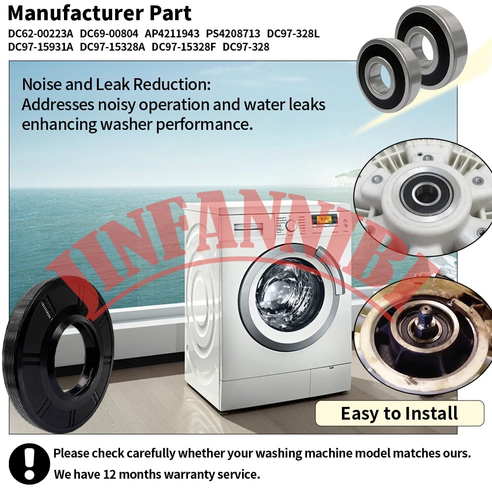 Premium Front Load Washer Tub Bearing and Seal Repair Kit for Samsung Kenmore Washers Replaces DC62-00223A DC69-00804A