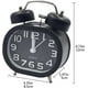 thumbnail image 3 of Reloj despertador de cuarzo retro silencioso, despertador matutino, mesita de noche de viaje, reloj analógico de doble campana, reloj despertador de metal para niños con pilas, negro ER, 3 of 5