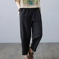 thumbnail image 4 of up to 60% off Gifts Usmixi Womens Casual Trousers Breathable Cotton Linen Elastic Waist Cropped Pants Leisure Solid Loose Straight Pants with Pocket Black m, 4 of 7