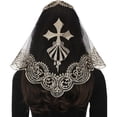thumbnail image 4 of Cross Religious Lace Veil- Catholic Embroidered Cross and Shell Creative Design Religious Ladies Prayer Lace Veil, 4 of 6