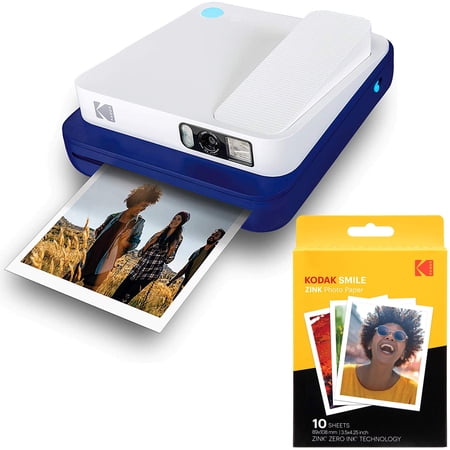 Kodak Smile Classic Instant Camera + 3.5x4.25 Zink Photo Paper (10 Pack) - Blue