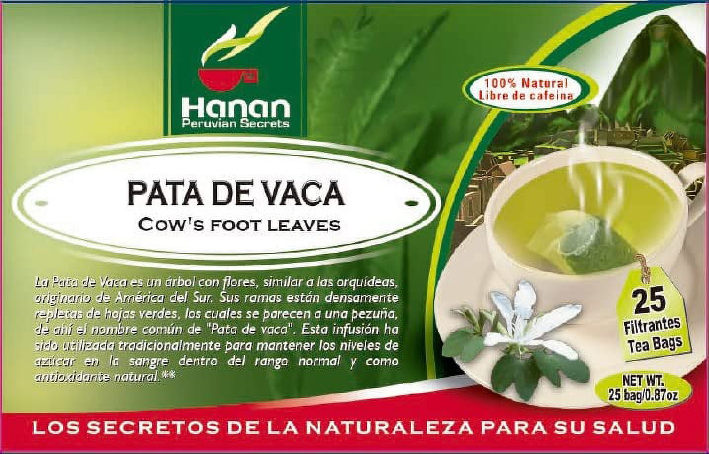 Hanan Peruvian Secrets Pata de Vaca Herbal Tea | 100% Natural Cow’s Foot Leaves |3 Pack of 75 Tea Bags | Natural Powerful Antioxidant, Traditionally use to Support Glucose Level