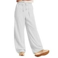 thumbnail image 4 of Lenpel Wide Leg Sweatpants for Women Elastic High Waisted Drawstring Lounge Pants Baggy Workout Casual Trousers with Pockets(White,Small), 4 of 7