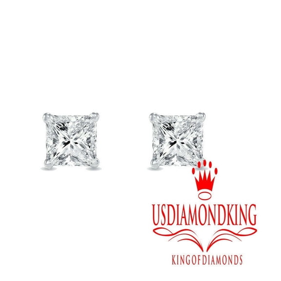 14k White Gold 1/2ctw Princess Cut I-I1 Solitaire Natural Diamond Stud Earrings