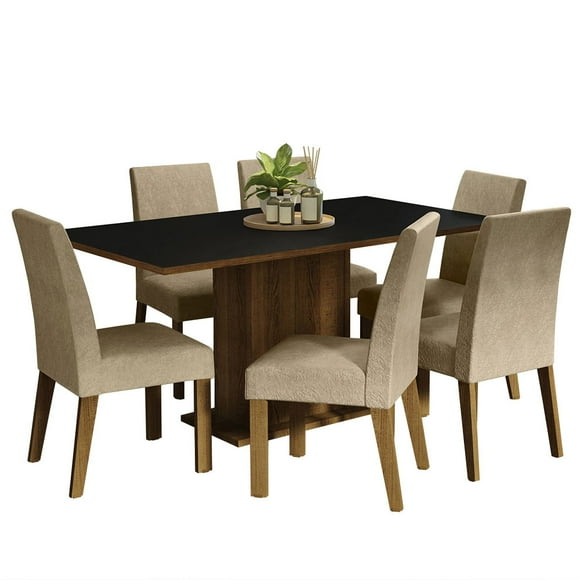 Juego de Comedor Mesa con Tapa de Madera 6 Sillas Marrón/Negro/Imperial Renata Madesa