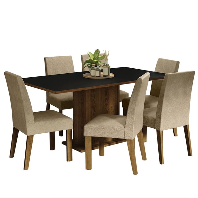 Juego de Comedor Mesa con Tapa de Madera 6 Sillas Marrón/Negro/Imperial Renata Madesa