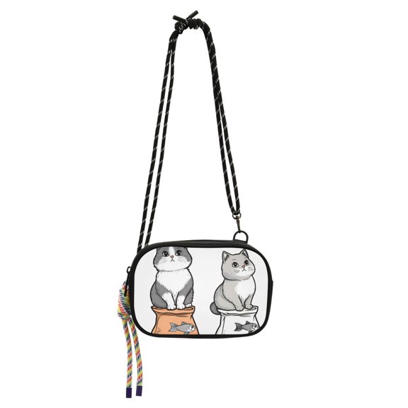 FORMRS Mini Crossbody Bag for Women Adjustable Shoulder Rope Travel Casual Phone Purse, Gray Cute Chubby Cat