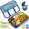 thumbnail image 1 of Caja Bento de 1300 ml con 4 compartimentos y palillos para alimentos, para tartas, a prueba de fugas, apta para microondas, lavavajillas y congelador (azul), 1 of 4