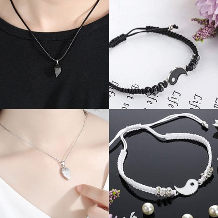 Buy choice of all 4PCS Couples Necklace Bracelets for Him and Her Yin Yang Couples  Necklace Leather Braclets Couple Jewelry Gift at Amazon.in