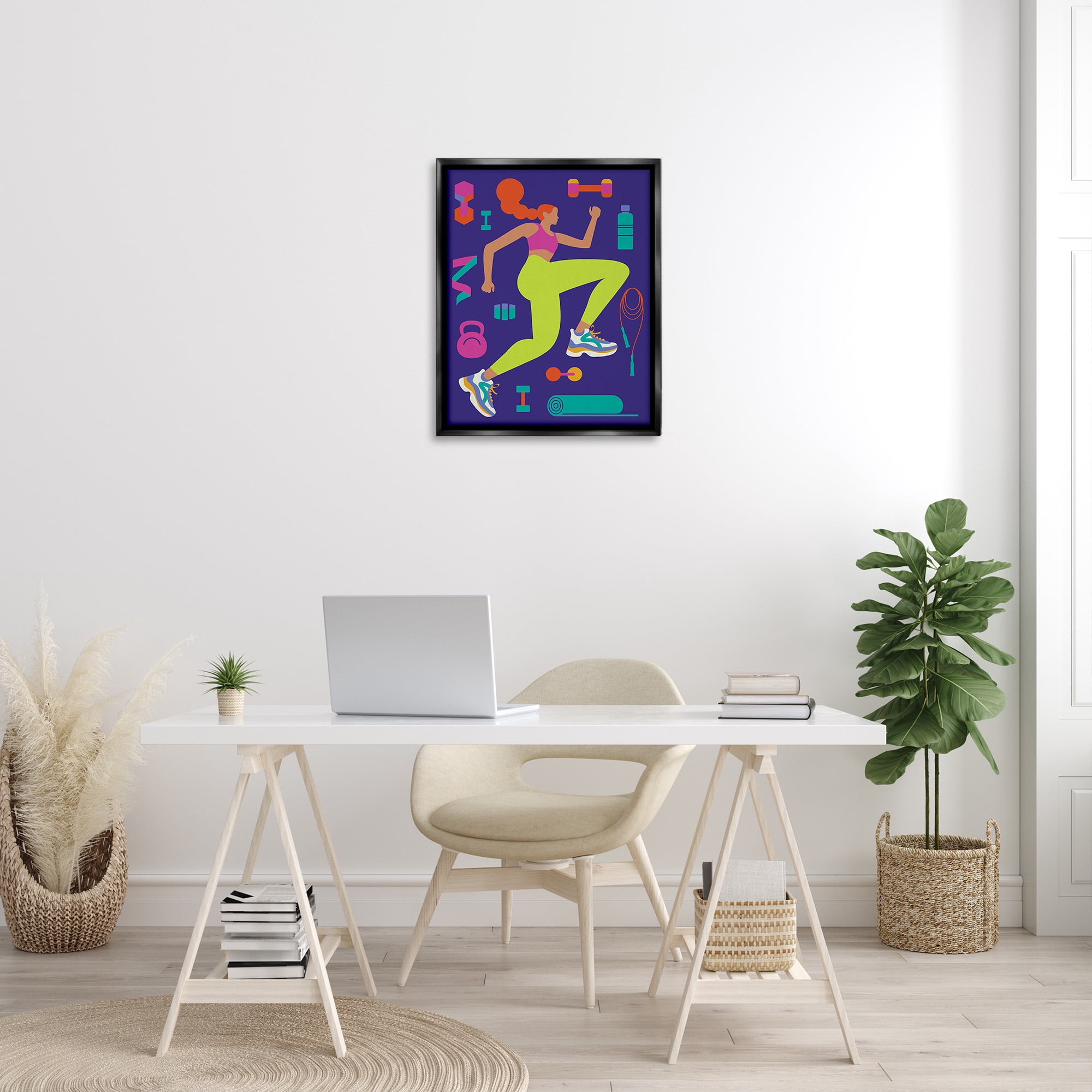 Stupell Industries Woman with Fitness Weights Sports Painting Black Floater Framed Canvas Art Print Wall Art, 25 x 31