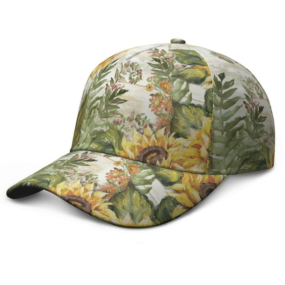 Floral Sunflower Pattern Baseball Cap – Vintage Dad Hat with Rustic Yellow Bloom and Country Farmhouse Watercolor Design