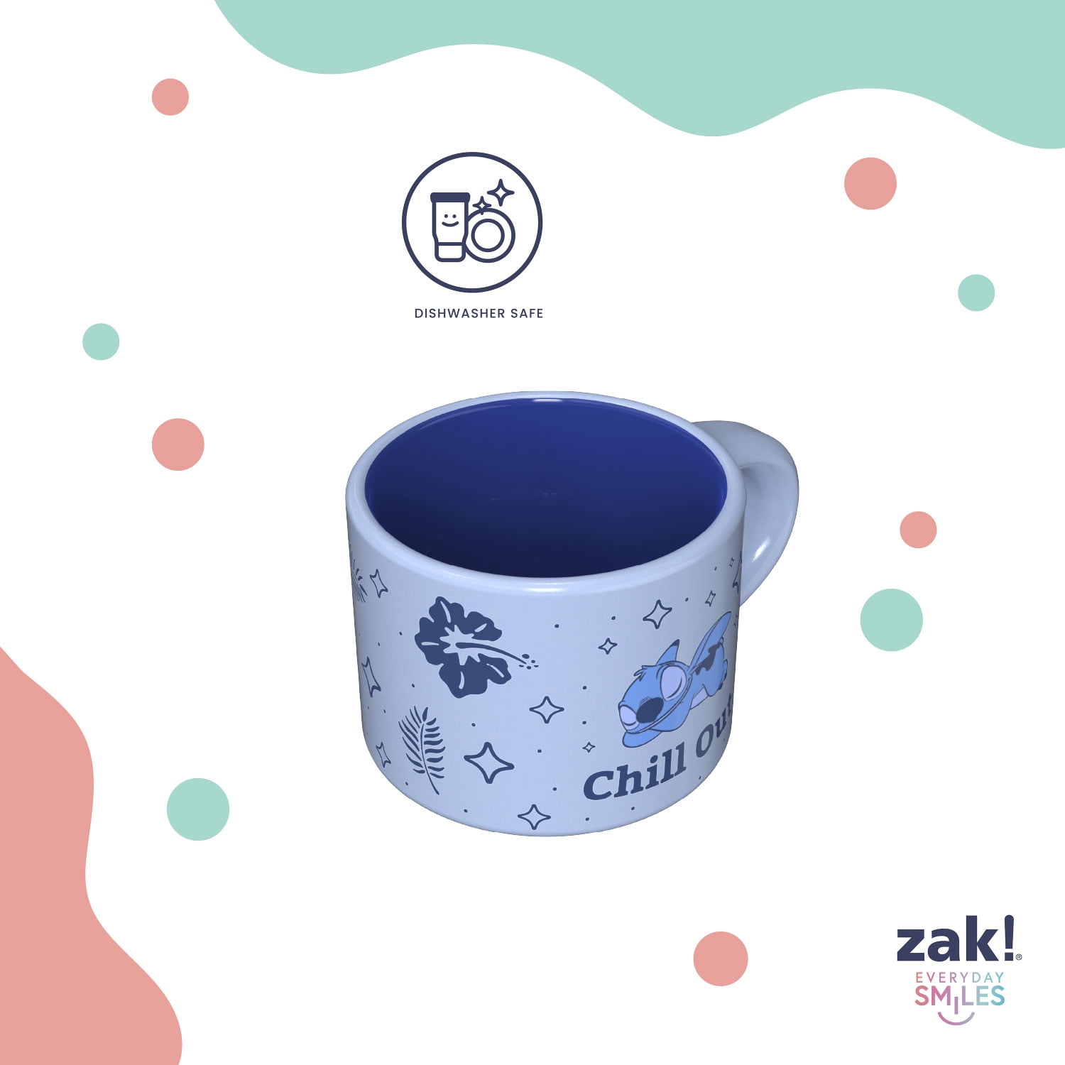 Zak Designs Ceramic Haven Mug, 3oz, Stitch Blue
