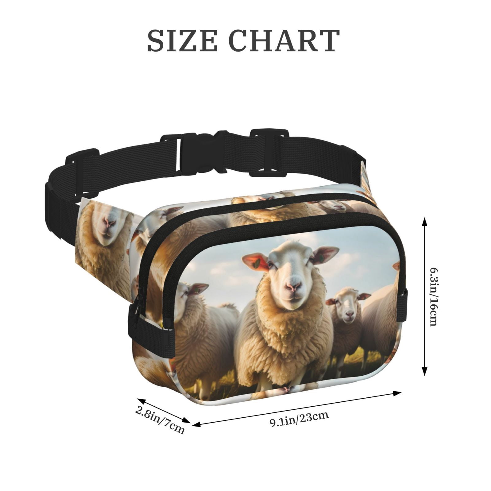 Picia Cute Prairie Sheep Herd Print Square Double-Layer Waist Bag Mini Adjustable Waist Belt Bag Exercise Running Travel Hiking