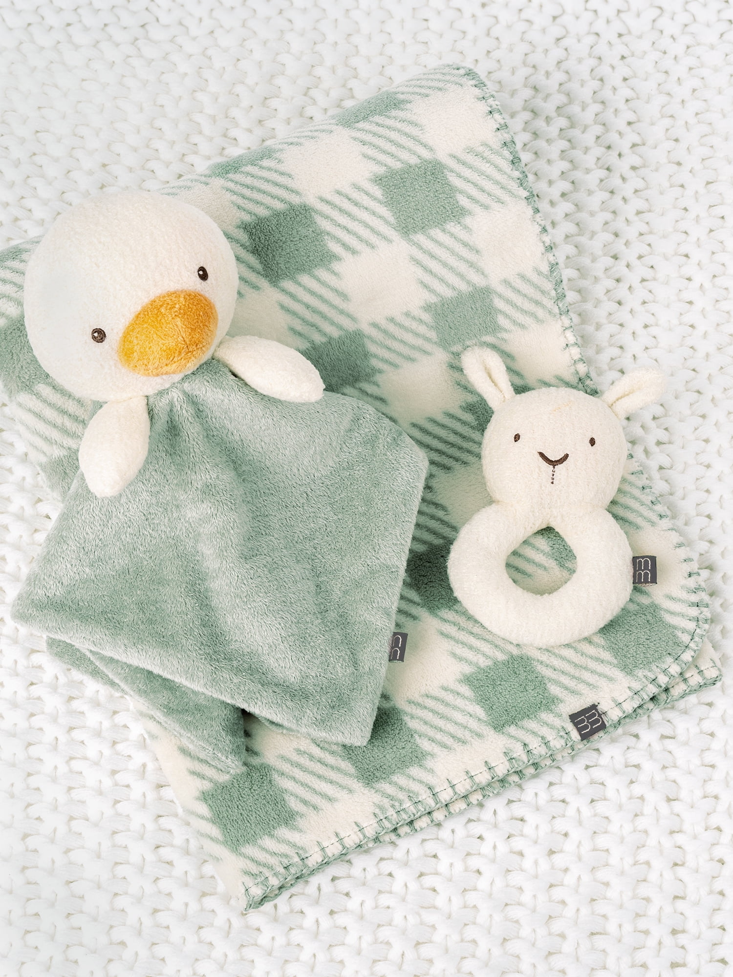 Modern Moments By Gerber Gender Neutral Plush Blanket, Security Blanket & Rattle Gift Set, 3-Piece