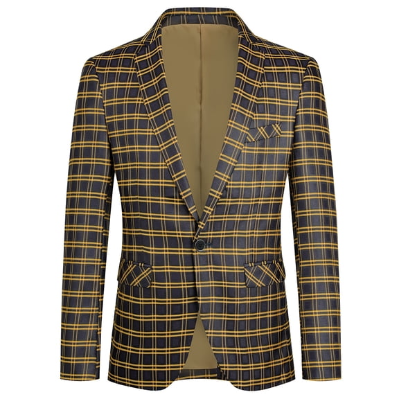 AZoiNM Men's Single Breasted Plaid Blazer Slim Fit Notch Lapel One Button Casual Sport Coat