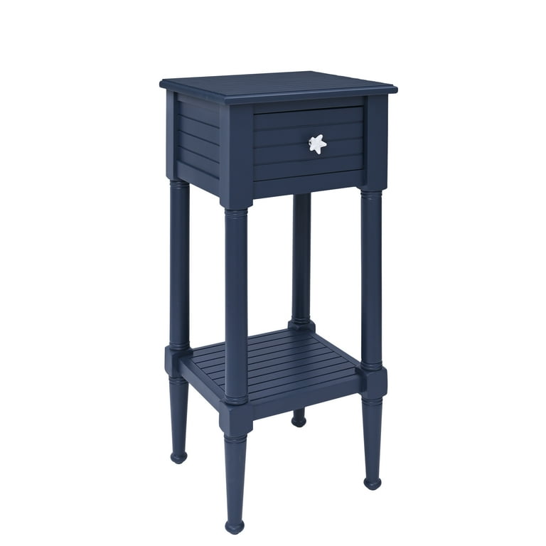 Adélie Dark Navy Linon Athalee Single Drawer Indoor Accent Side Table with Shelf