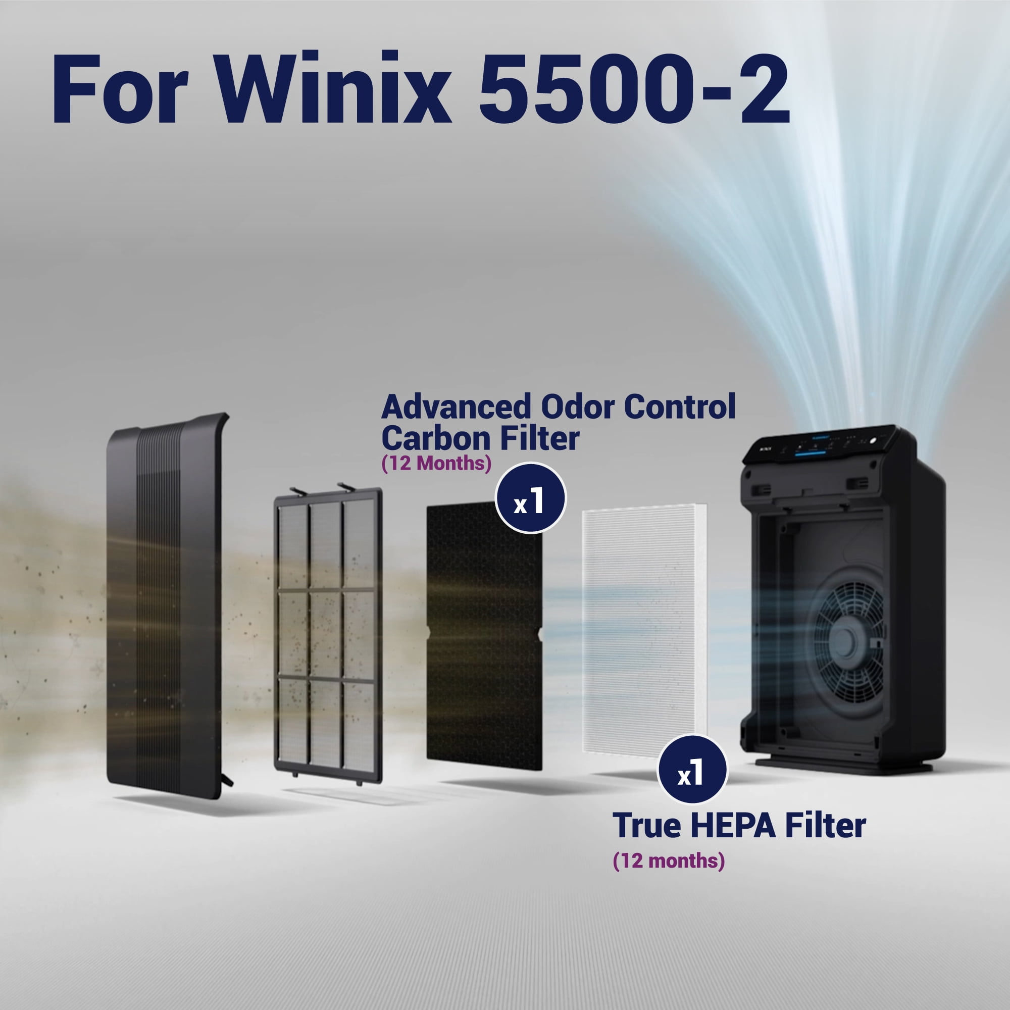 Genuine Winix 116130 Replacement Filter H for 5500 2 Air Purifier 1 year worth of filtration with 99.99 down to .003 microns True HEPA and washable