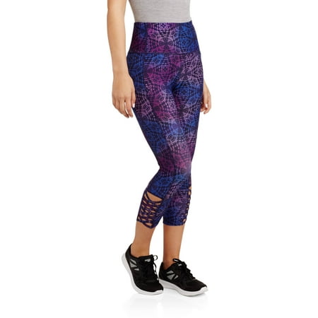 Womens Highwaisted Sculpting Crop Leggings with Lattice Detail