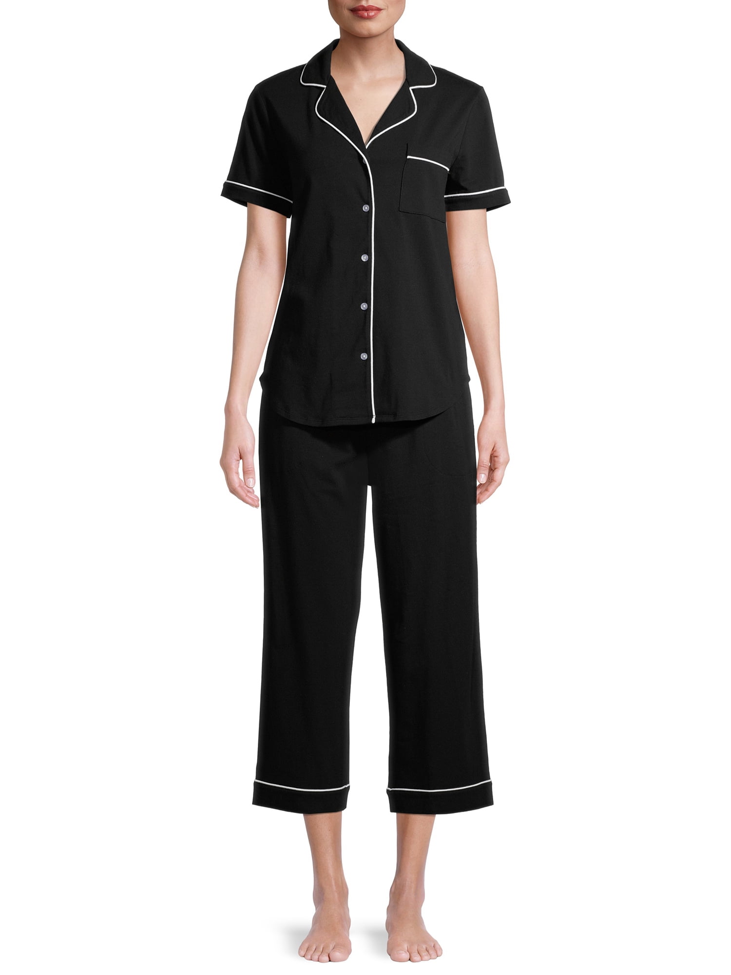 Notch Collar and Capri Pants Pajama Set 