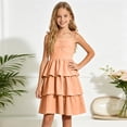 thumbnail image 2 of mgoYE Girls Spaghetti Strap Ruffled Swing Dress for Teen Tween Formal Prom Back to School Homecoming Dance Casual(Orange,5-6 Years), 2 of 5