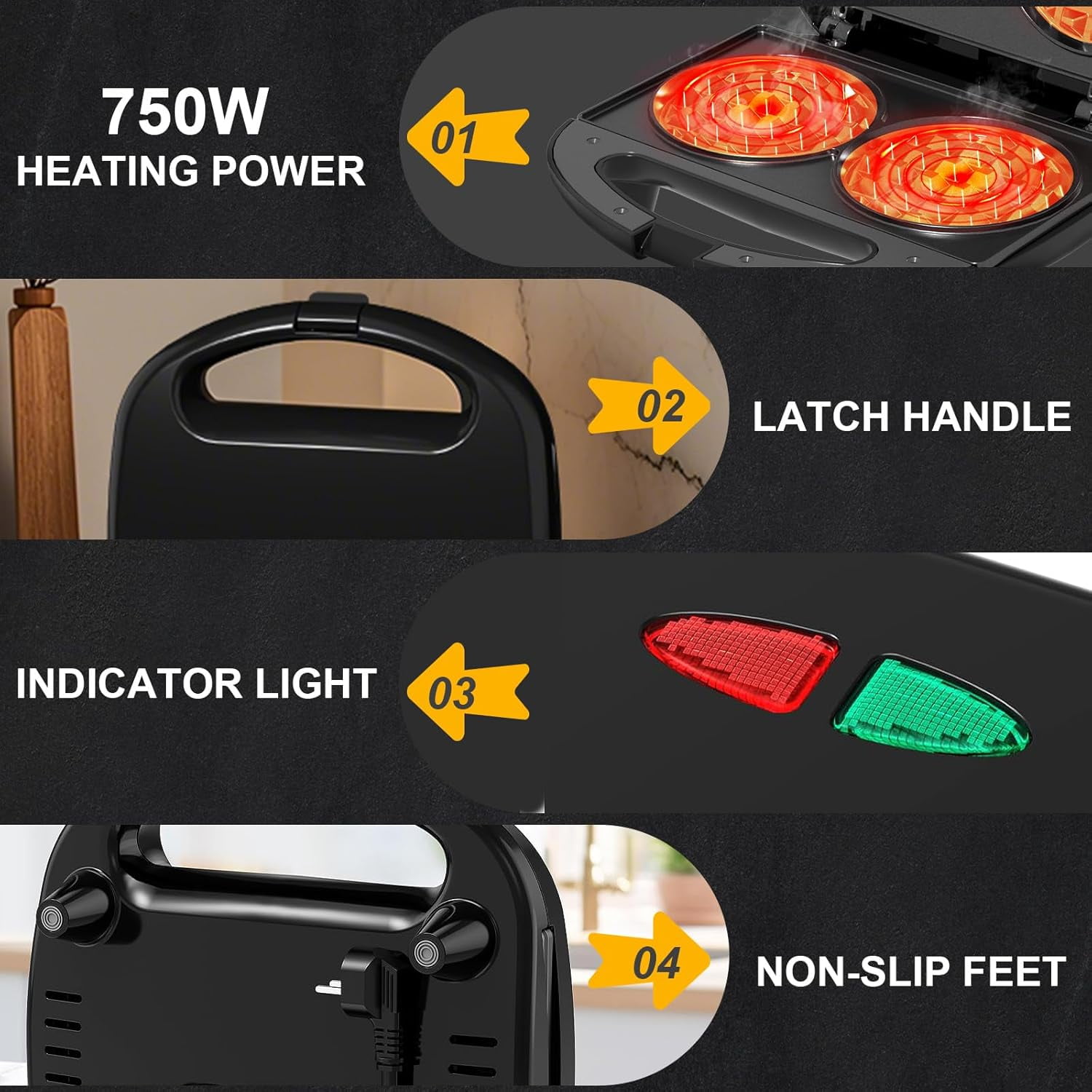 OSTBA Compact Double 4″ Belgian Waffle Maker – 750W Mini Waffle Iron, Nonstick Plates, Cool-Touch Handle, Space-Saving, Perfect for Dorms & Family Brunch