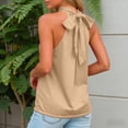 thumbnail image 4 of felwors Summer Sleeveless Neck Halter Tank Tops Back Pleated Casual Keyhole Cami Blouse Khaki for Size XL, 4 of 7