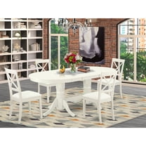 5 Piece Kitchen Dining Set with Butterfly Leaf Table4 Chairs - Linen White Wood Dinette Set