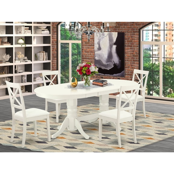 5 Piece Kitchen Dining Set with Butterfly Leaf Table4 Chairs - Linen White Wood Dinette Set