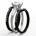 thumbnail image 4 of Luxe Jewelry Designs 3-Piece Women's Black Ion Plated Stainless Steel Wedding Rings with Square CZ -, 4 of 4