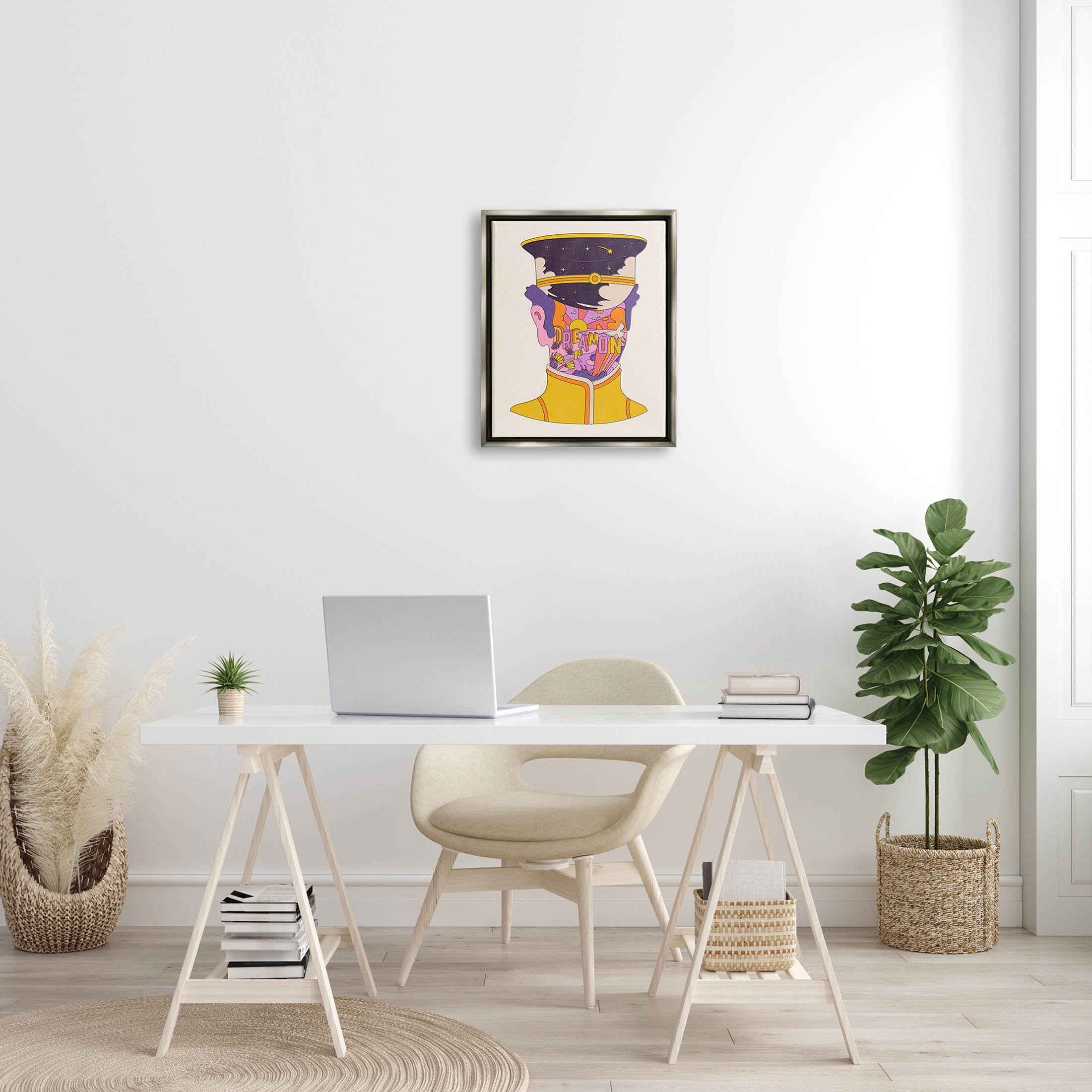 Stupell Industries Dream On Retro Face Typography Graphic Art Luster Gray Floating Framed Canvas Print Wall Art, Design by Matheus Lopes Castro