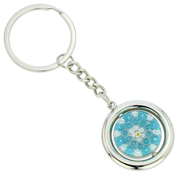 GlassOfVenice Murano Glass Millefiori Disk Keychain - Aqua