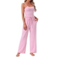 thumbnail image 4 of INSPIRE CHIC Women's Pajama Set Cami Jersey Knit Adjustable Spaghetti Strap Elastic Waist Wide Leg Pants with Pockets S Pink, 4 of 6