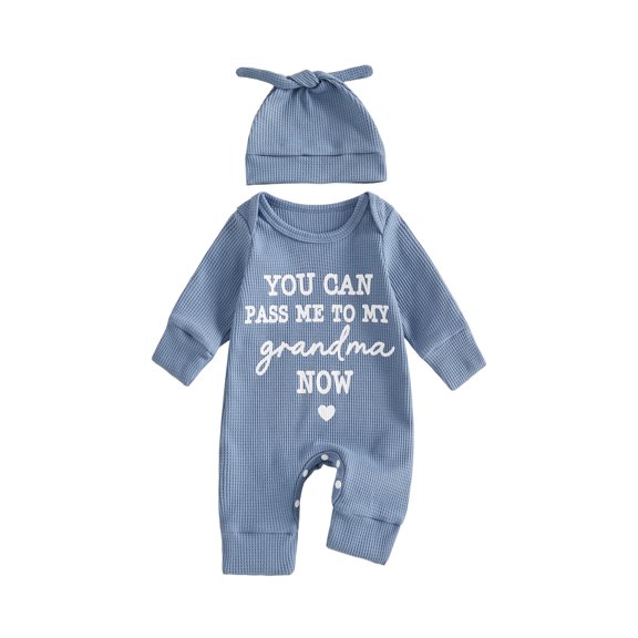 Miaouyo 2 Pcs Infant Baby Girl Boy Outfit Long Sleeve Crew Neck Romper and Hat Set