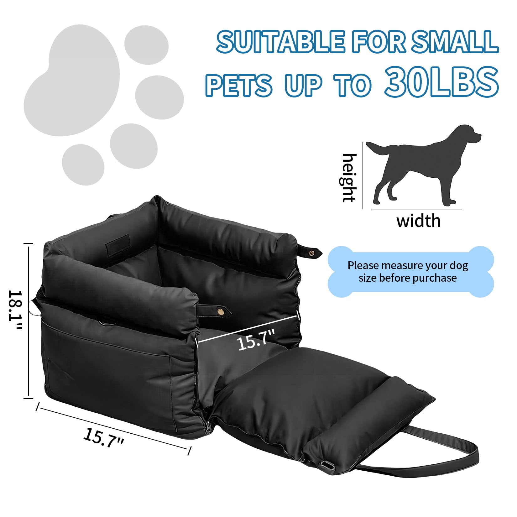 Dog Booster Car Seat, Waterproof PU Leather Upholstered Cat Bed for Car with Storage Pockets, Portable Pet Seat, Bite-Resistant, Perfect for Travel and Home