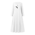 thumbnail image 4 of AOOCHASLIY Miss Dress Fall Clothes Women Fashion Long Sleeve Solid Cotton Linen Round Neck Pocket Dress, 4 of 5